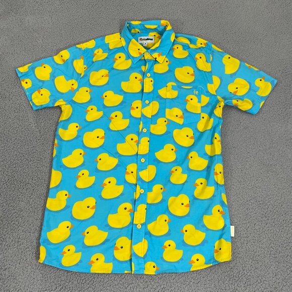 Tipsy Elves Rubber Ducky Hawaiian Shirt Men L Blue Short Sleeve Button Front - Picture 3 of 10